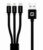 Kábel dátový SWISSTEN TEXTILE 3in1 MFi 1,2m čierny