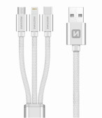 DATOVÝ KABEL SWISSTEN TEXTILE 3in1 MFi 1,2 M STŘÍBRNÝ