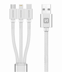 DATOVÝ KABEL SWISSTEN TEXTILE 3in1 MFi 1,2 M STŘÍBRNÝ | AutoMax Group