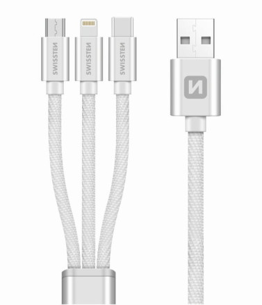 DATOVÝ KABEL SWISSTEN TEXTILE 3in1 MFi 1,2 M STŘÍBRNÝ | AutoMax Group