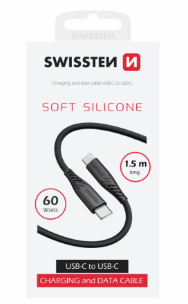 SWISSTEN DATOVÝ KABEL SOFT SILICONE USB-C / USB-C 1,5 M 60W ČERNÝ | AutoMax Group