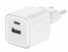 SWISSTEN SÍŤOVÝ ADAPTÉR GaN 1x USB-C 20W PD A 1x USB-A 18W QC BÍLÝ